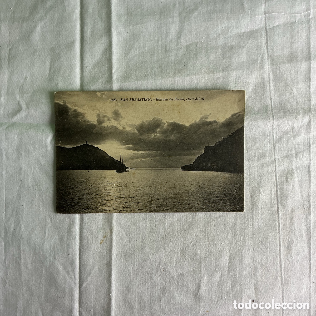 Postales: Postal antigua San Sebasti&aacute;n &ndash; Entrada del Puerto, efecto del sol &ndash; N&ordm; 108 &ndash; Galarza