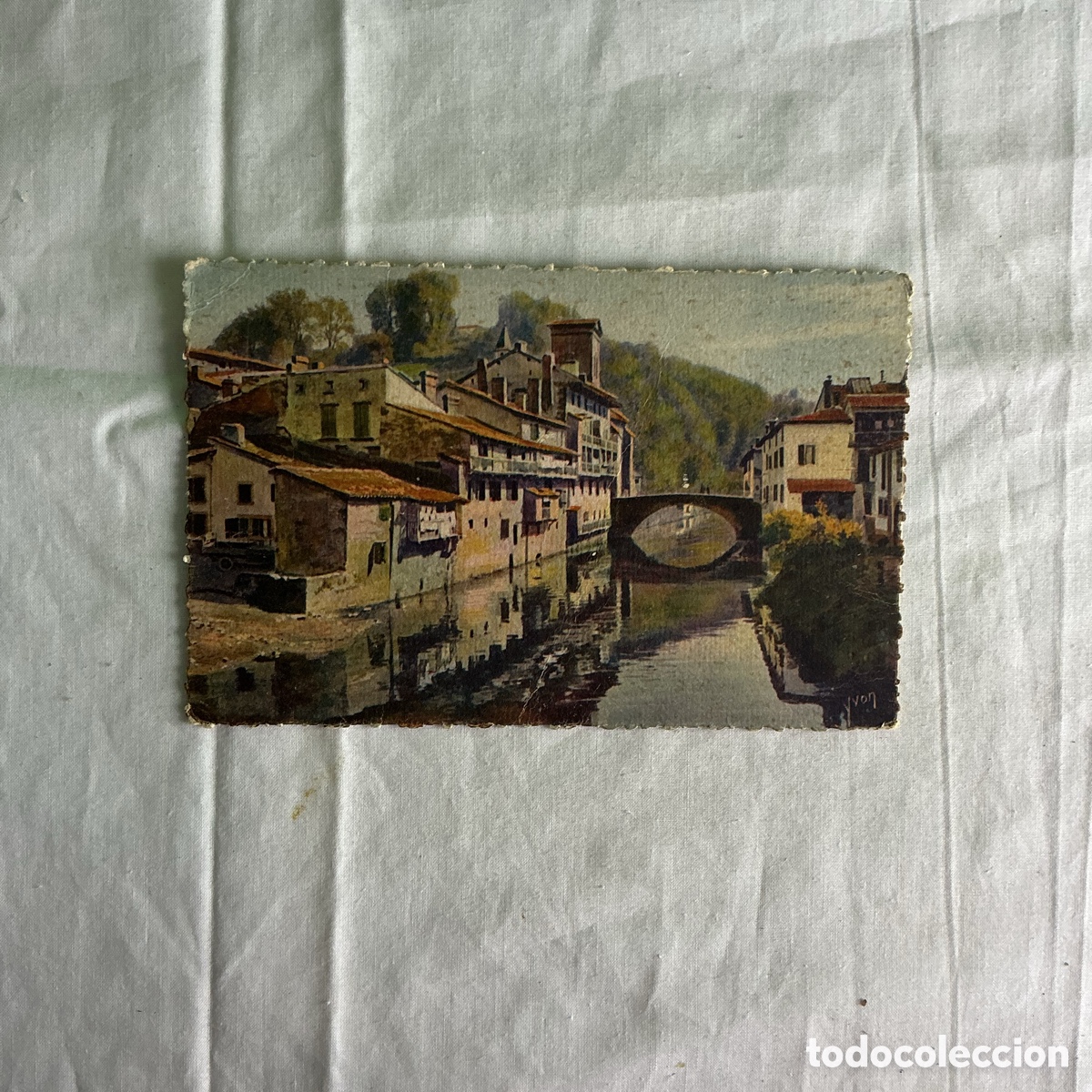 Postales: Antigua postal de Saint-Jean-Pied-de-Port &ndash; Puente sobre el r&iacute;o Nive &ndash; Francia &ndash; A&ntilde;os 1930-40