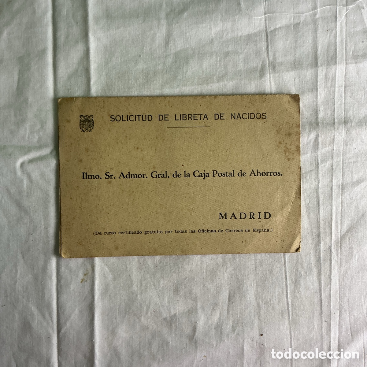 Postales: Documento postal antiguo &ndash; Solicitud de Libreta de Nacidos &ndash; Caja Postal de Ahorros &ndash; Barcelona 1947