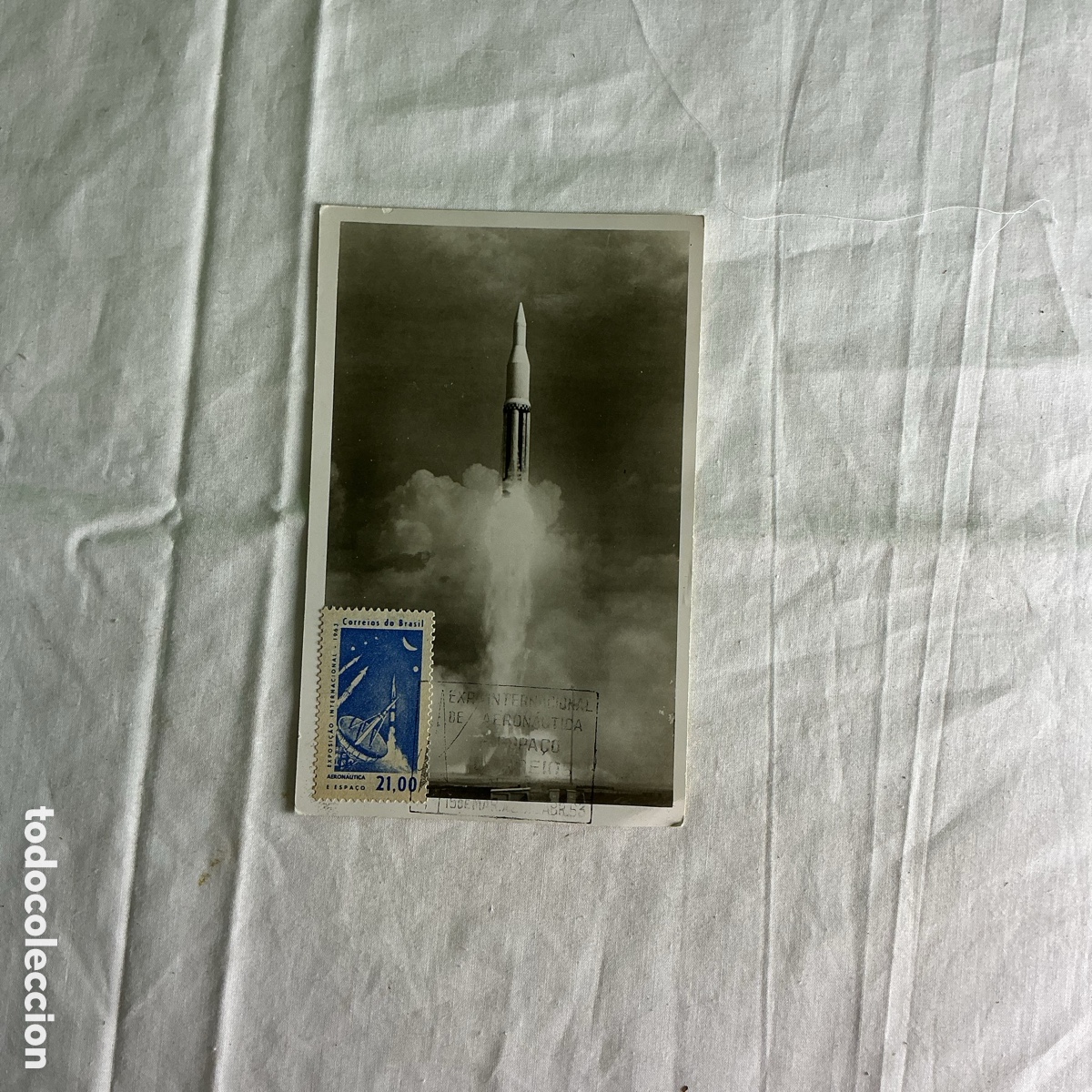 Postales: Antigua postal cohete espacial &ndash; Brasil &ndash; Exposici&oacute;n Internacional 1961 &ndash; Sello Correios do Brasil