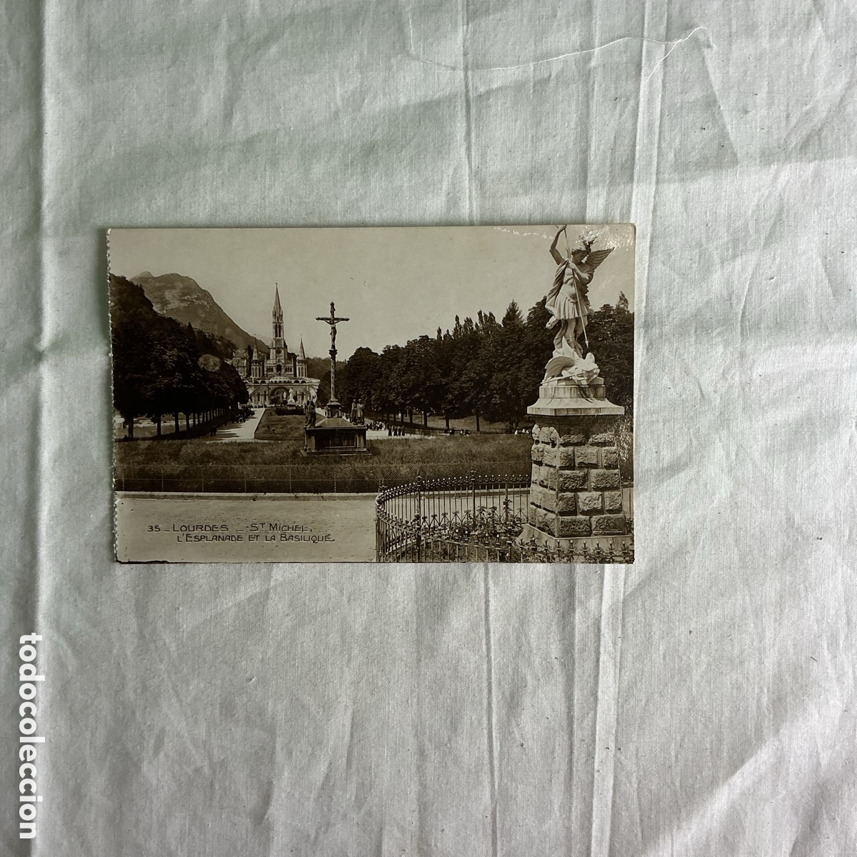 Postales: Postal antigua Lourdes &ndash; Saint Michel &ndash; Esplanade y Bas&iacute;lica &ndash; Francia &ndash; Real Photo