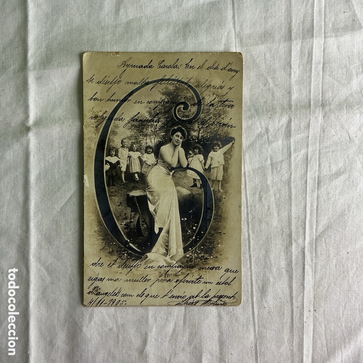 Postales: Postal antigua modernista &ndash; Dama en bicicleta &ndash; Circulada 1905 &ndash; Valencia