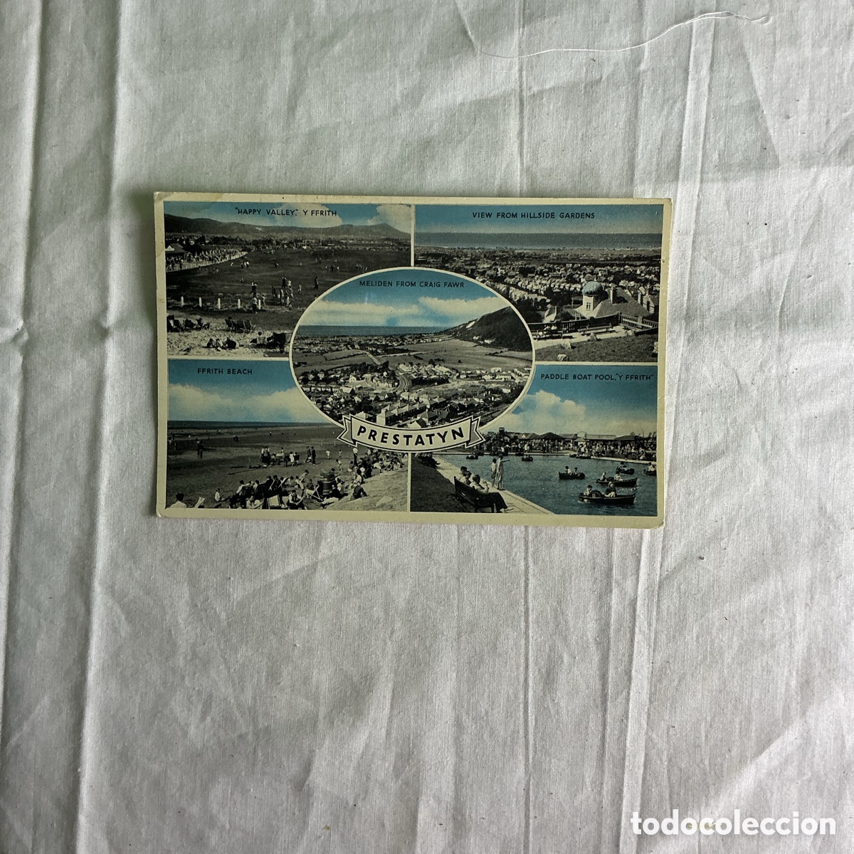 Postales: Postal antigua Prestatyn &ndash; Gales &ndash; Multivistas &ldquo;Happy Valley&rdquo; y Ffrith Beach &ndash; Circulada 1956