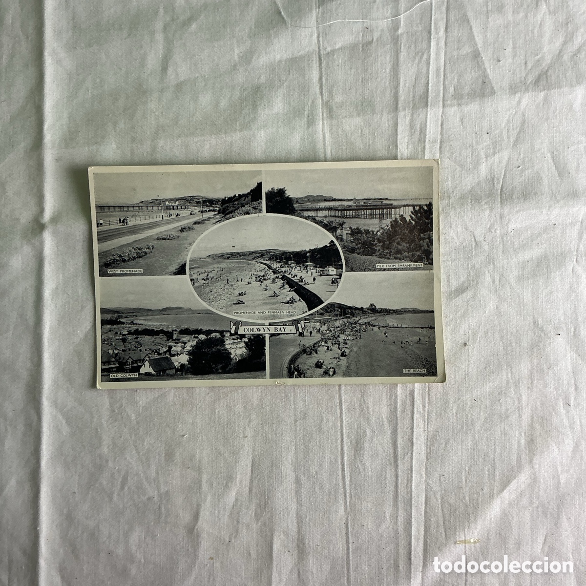 Postales: Postal antigua Colwyn Bay &ndash; Gales &ndash; Multivistas paseo, playa y muelle &ndash; Circulada a&ntilde;os 50