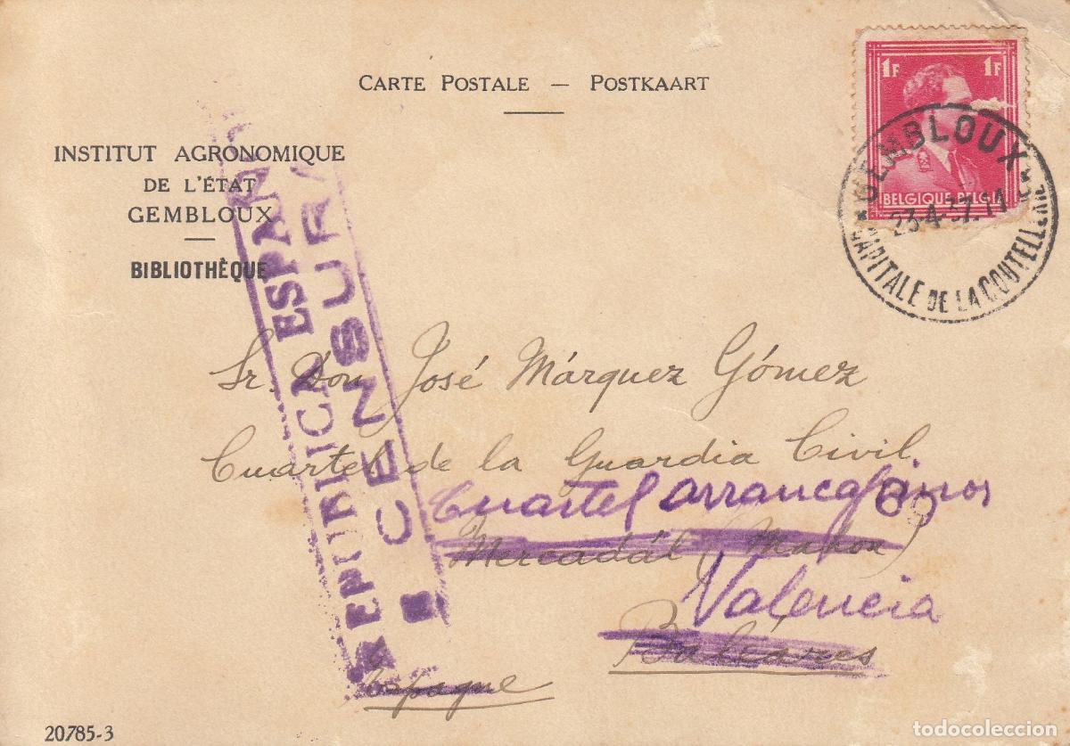 Postales: CRCAR262 TARJETA POSTAL DE BELGICA A BALEARES CON SELLO N&ordm; 428 DE BELGICA REEXPEDIDO A VALENCIA Y