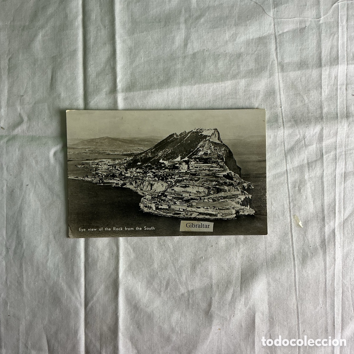 Postales: Postal antigua Gibraltar &ndash; Vista a&eacute;rea del Pe&ntilde;&oacute;n desde el sur &ndash; Circulada por correo a&eacute;reo en 1957,