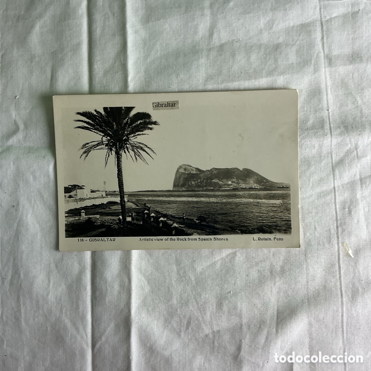 Postales: Postal antigua Gibraltar &ndash; Vista art&iacute;stica del Pe&ntilde;&oacute;n desde la costa espa&ntilde;ola