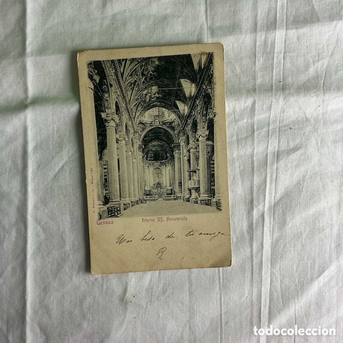 Postales: Postal antigua G&eacute;nova &ndash; Interno SS. Annunziata &ndash; Circulada a Barcelona &ndash; Italia