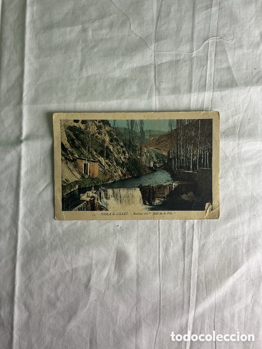 Postales: Antigua postal coloreada Pobla de Lillet &ndash; Resclosa del 1r Mol&iacute; de la Vila &ndash; Barcelona