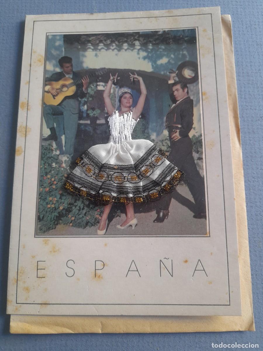 Postales: Tarjet / postal Espa&ntilde;a, con tela y bordado, jap a&ntilde;os 70 aprox