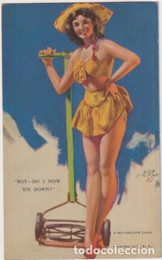 Postkarten: &rdquo;Pin Up- &rdquo;&rdquo;Boy Do I Mow Em Down&rdquo;&rdquo; A Mutoscope Card. Zoe mozer. U.S.A. Sin usar. Impecable&rdquo;