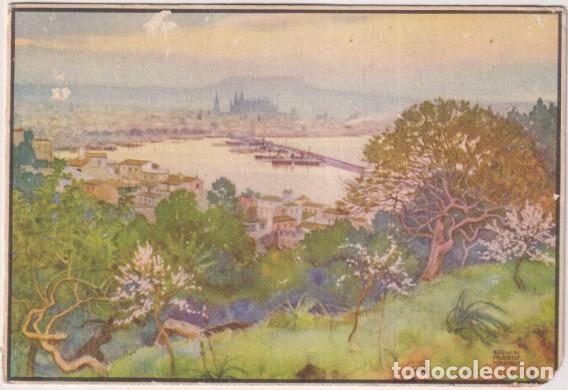 Postkarten: Tarjeta espa&ntilde;ola. Palma desde G&eacute;nova. Almendros en flor. De una acuarela de Erwin Hubert