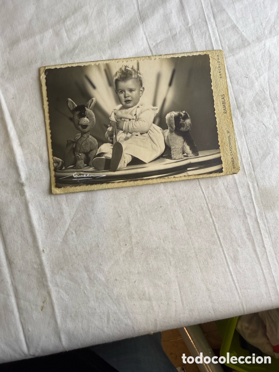 Cartes Postales: Antigua fotograf&iacute;a infantil Estudio Ramblas Barcelona &ndash; ni&ntilde;o con juguetes &ndash; a&ntilde;os 40&ndash;50