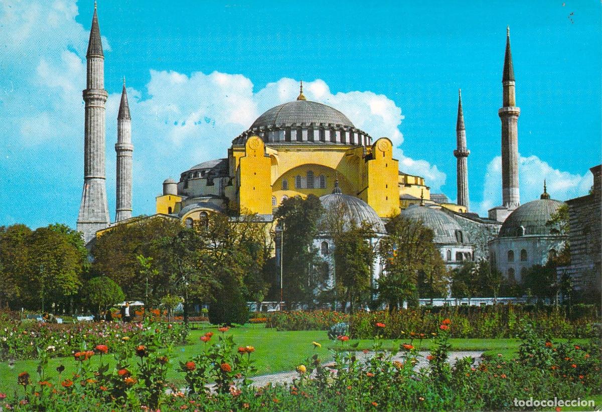 Postales: Postal de la Mezquita Santa Sof&iacute;a y el Parque Sultanahmet en Estambul