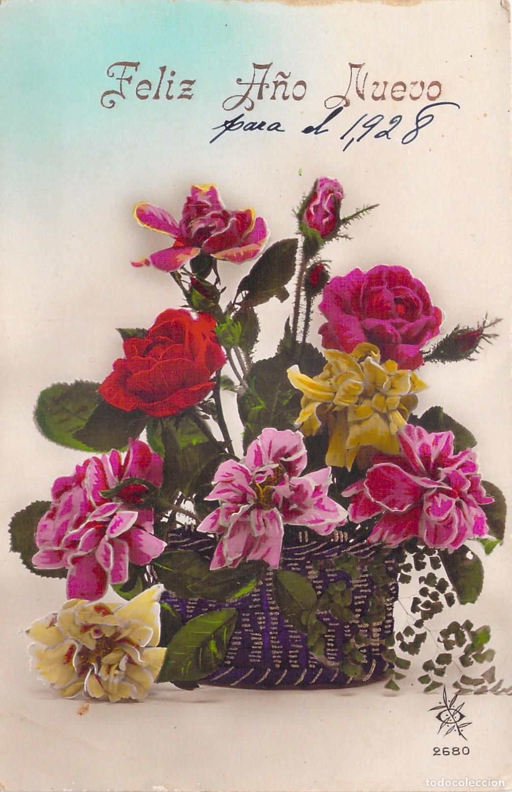 Postales: Postal de Feliz A&ntilde;o Nuevo con Cesta de Rosas desde Iquique