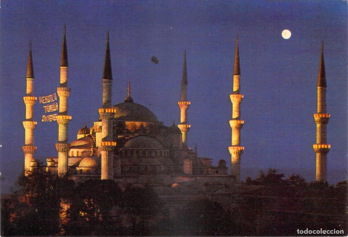 Postales: Postal de la Mezquita Azul de Estambul de Noche