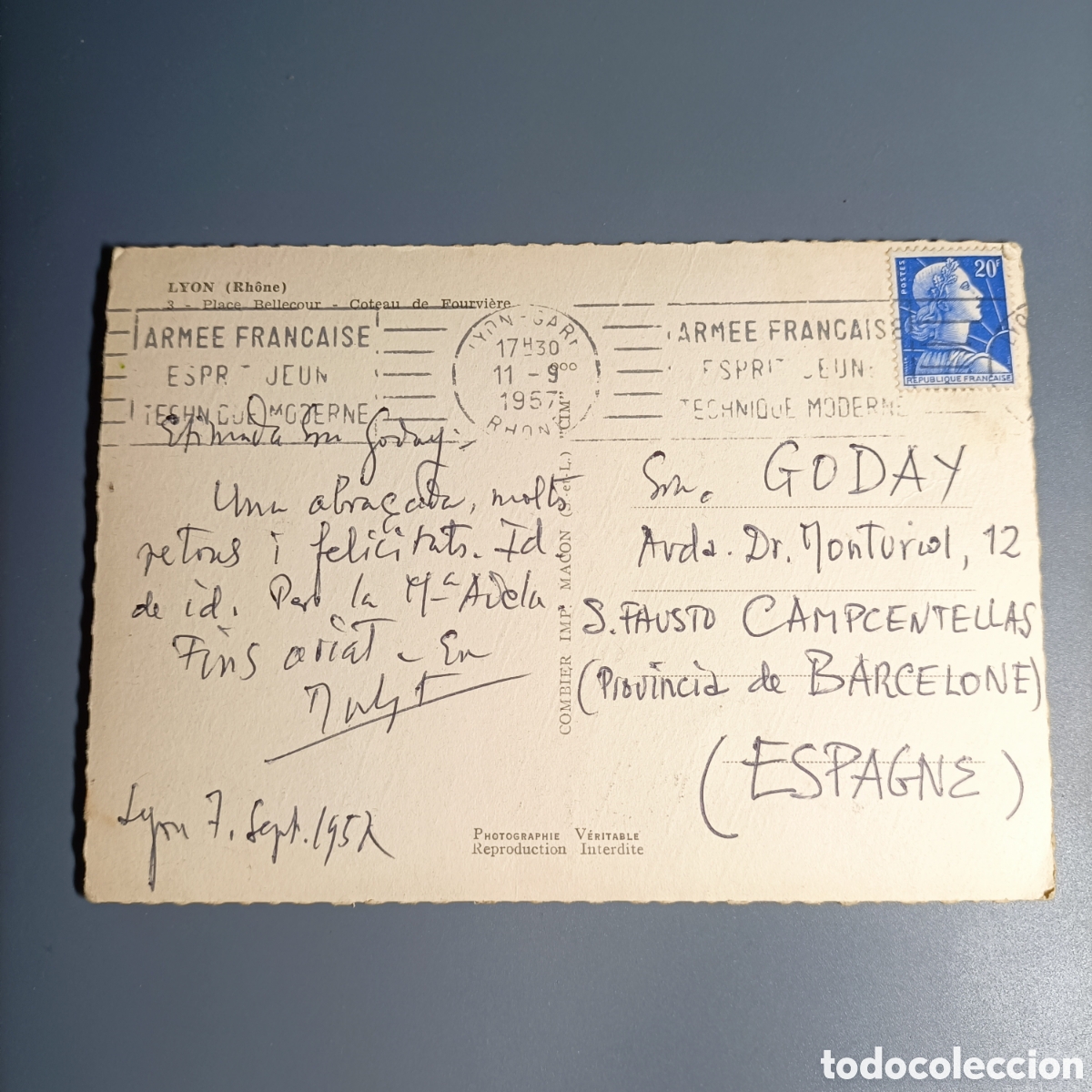 Postales: TARJETA POSTAL CIRCULADA. №3 LYON. - Foto 2