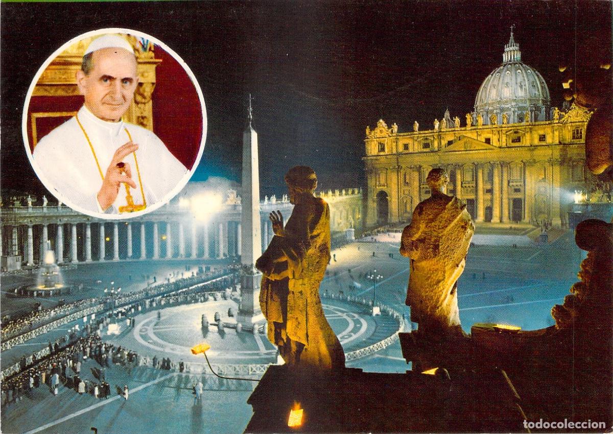 Postales: Postal de la Bas&iacute;lica de San Pedro en Vaticano con retrato del Papa