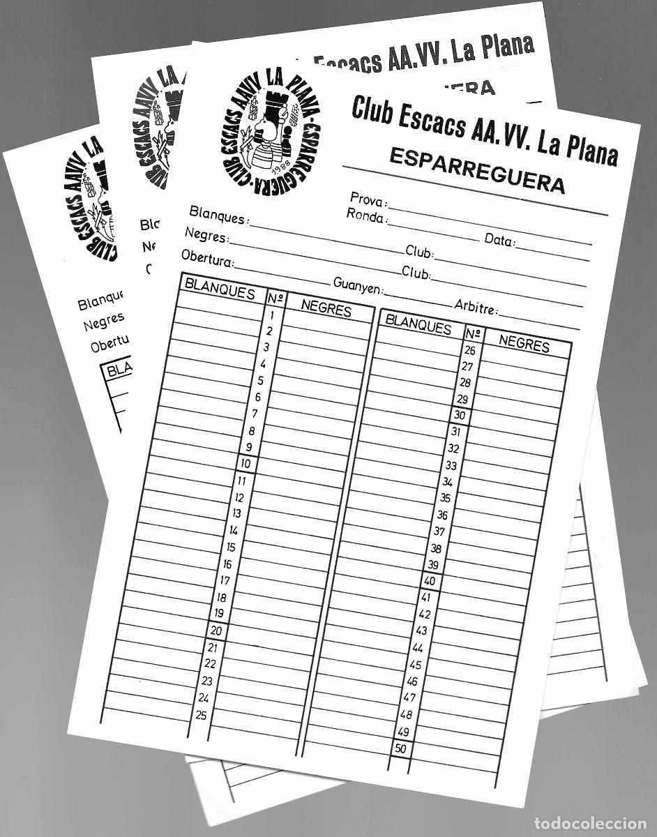 Postales: [ESPARREGUERA] Juego de planillas de ajedrez en blanco del club desaparecido