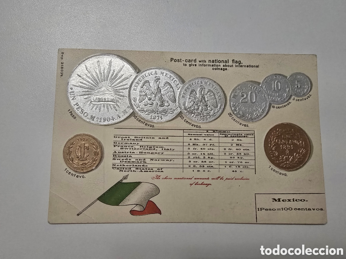 Postkarten: postal numism&aacute;tica educativa monedas y el tipo de cambio de M&eacute;xico circa 1904-1910