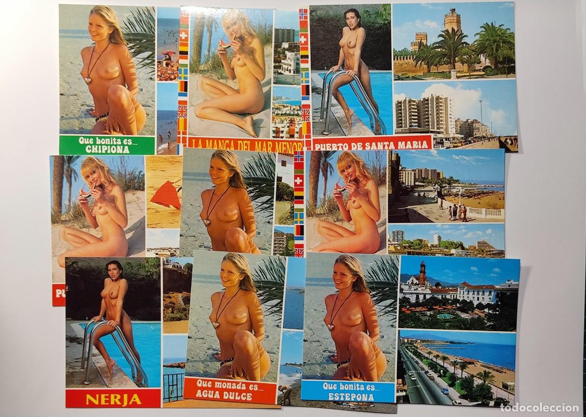 Postales: Lote 9 Postales CHICA SEXI en NERJA, AGUA DULCE, ESTEPONA PUERTO SANTAMAR&Iacute;A, CHIPIONA, LA MANGA, Etc