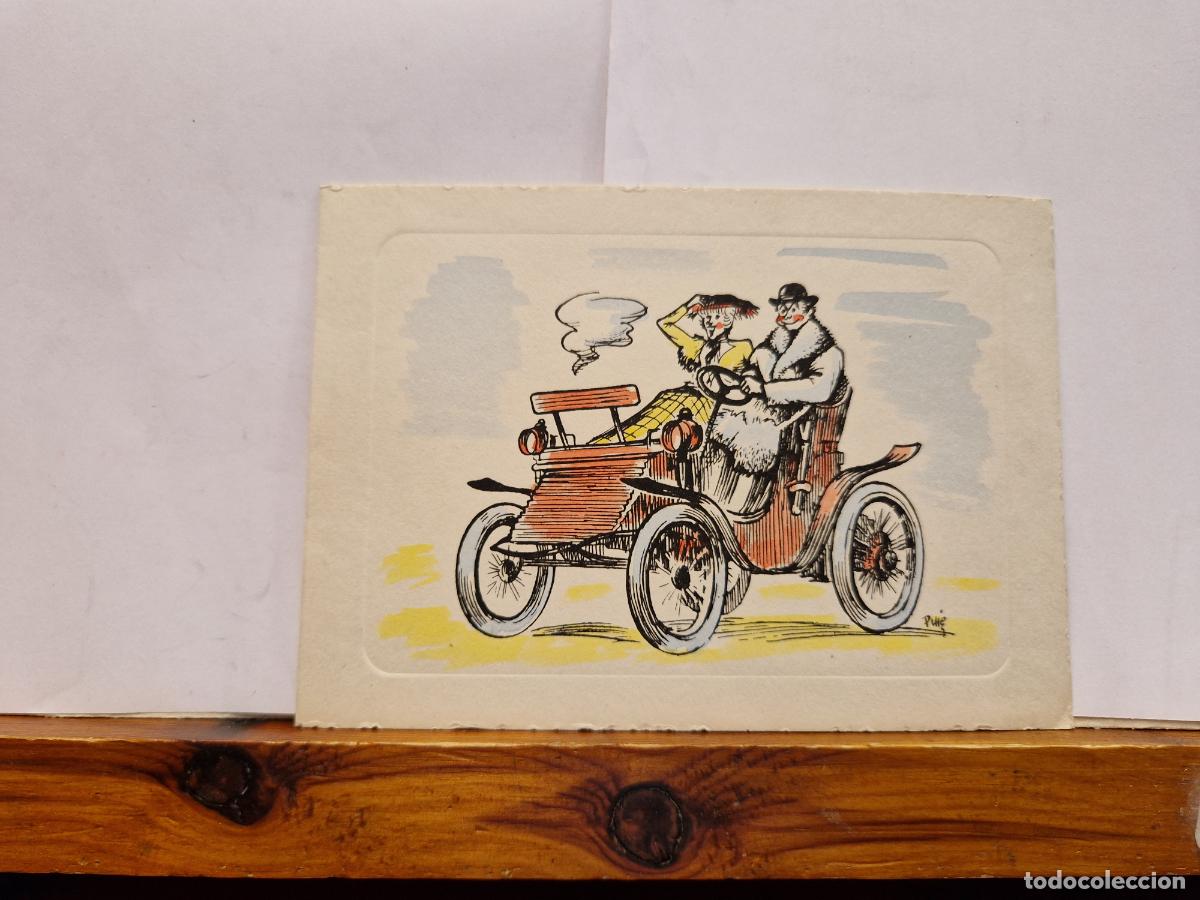 Postales: BONITA POSTAL CIRCULADA. DIPTICO. FELICES NAVIDADES Y PROSPERO A&Ntilde;O. JOAN GIRALT. AUTOMOBILS. 1956