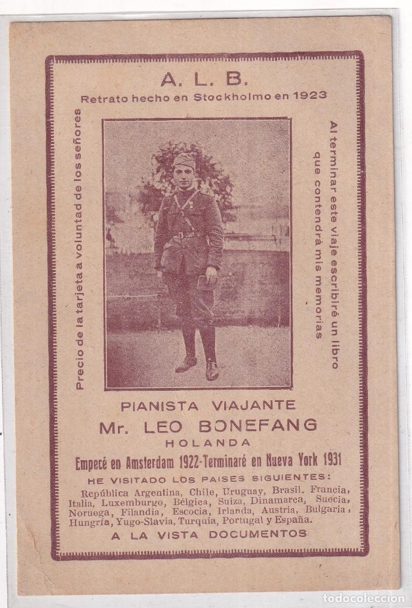 Postais: Pianista viajante. Mr Leo Bonefang Holanda. Viaje 1923 de Amsterdam a Nueva York. A.L.B