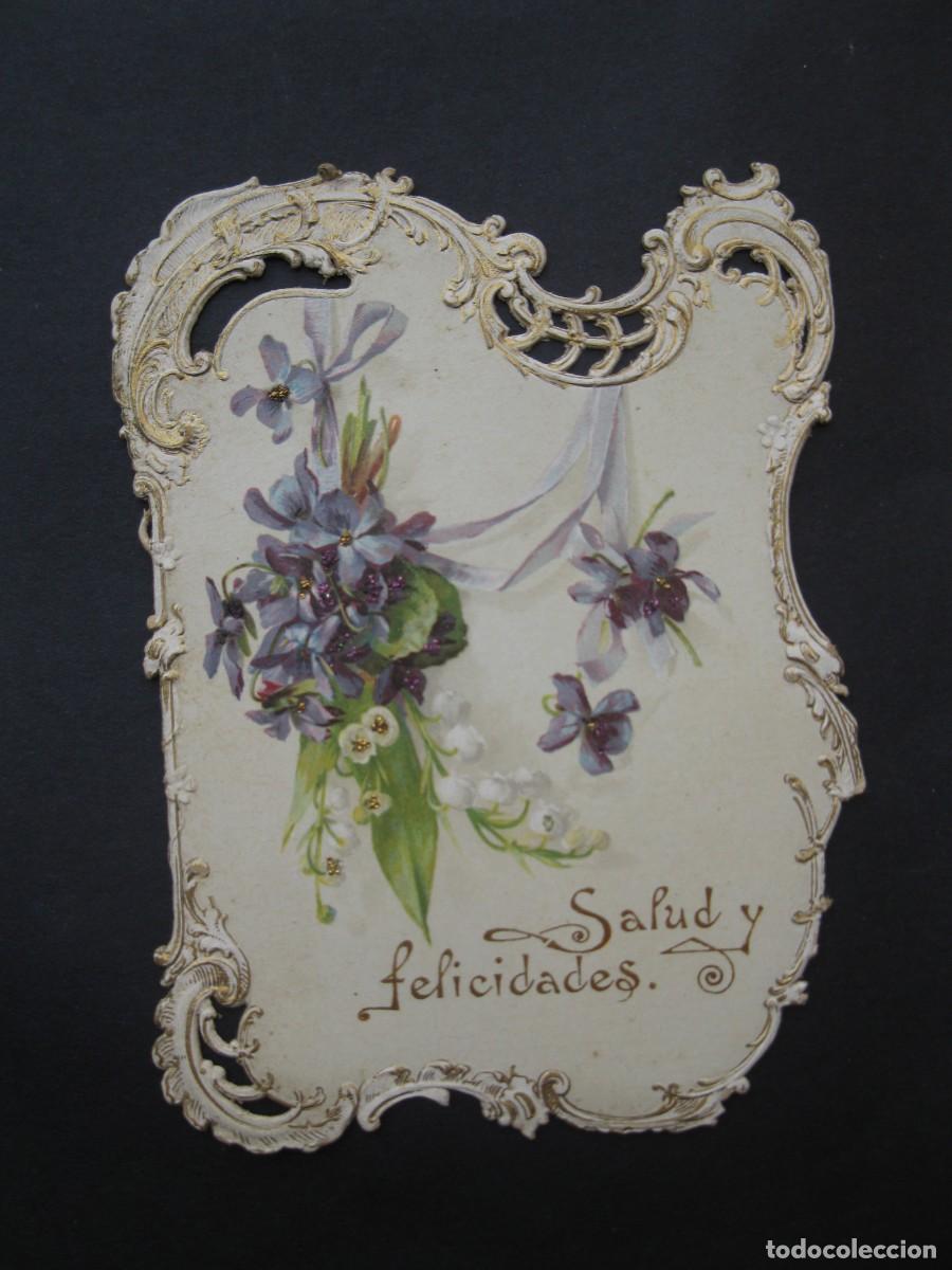 Postales: ANTIGUA TARJETA DE FELICITACI&Oacute;N TROQUELADA - SALUD Y FELICIDADES.