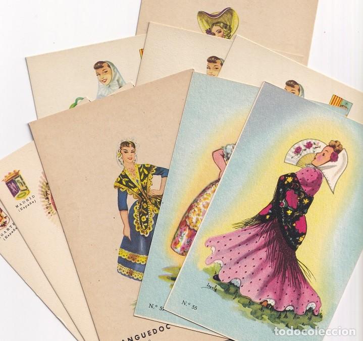 Postcards: 9 Postales de trajes regionales - Ediciones, ilustradores y lugares diferentes / Madrid - Valencia..