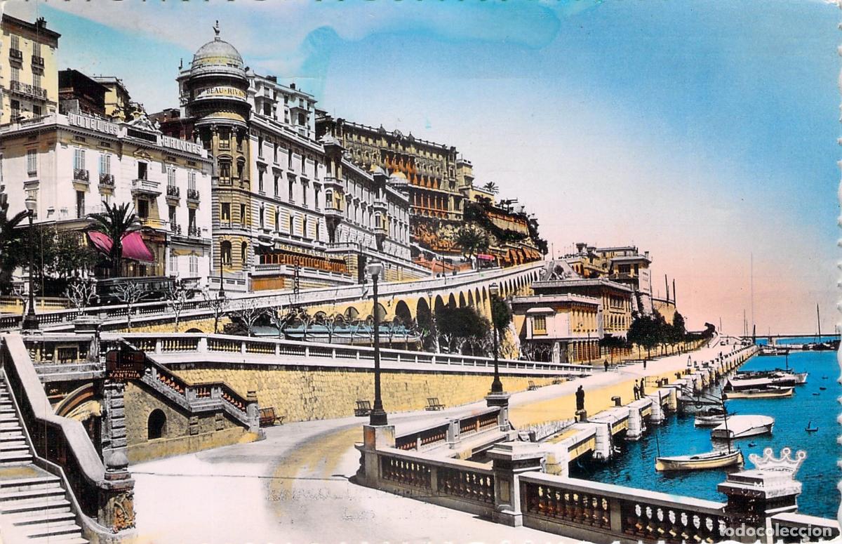 Postkarten: Postal de Monte Carlo, vista del puerto y hoteles, M&oacute;naco