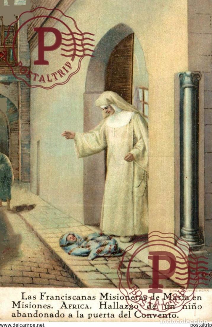 Postales: LAS FRANCISCANAS MISIONERAS DE MARIA EN MISIONES. AFRICA. HALLAZGO DE UN NI&Ntilde;O ABANDONADO A LA PUERTA