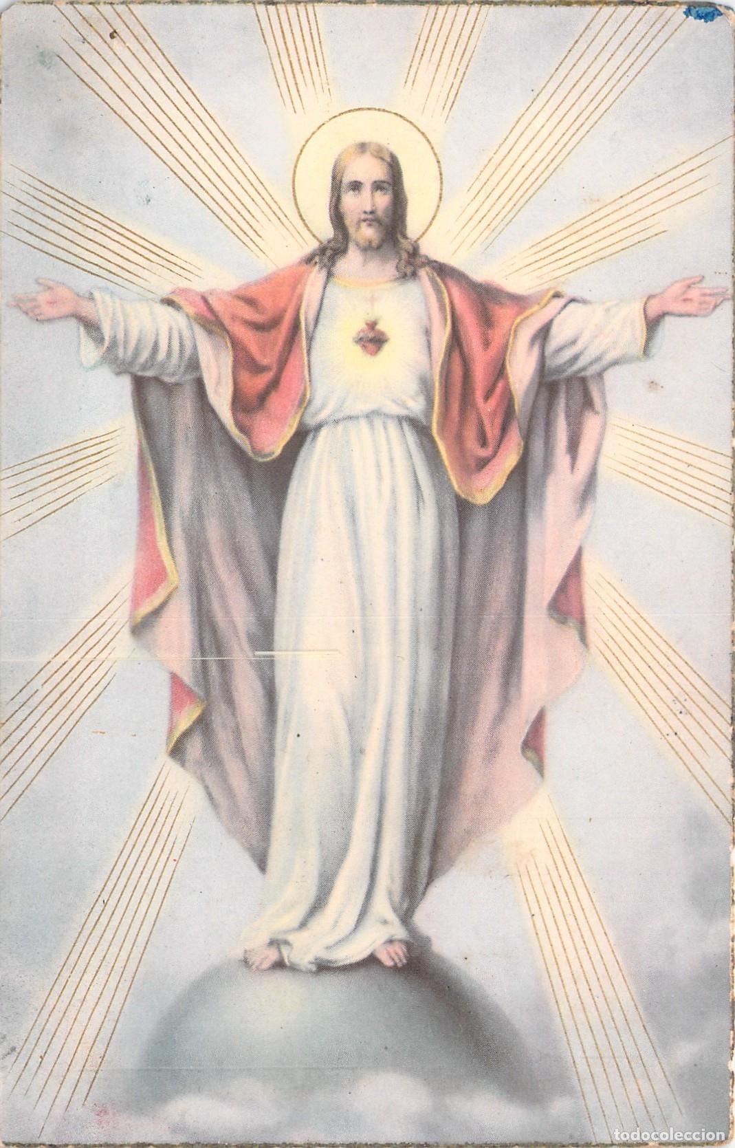 Postales: Postal del Sagrado Coraz&oacute;n de Jes&uacute;s con rayos celestiales - Foto 1