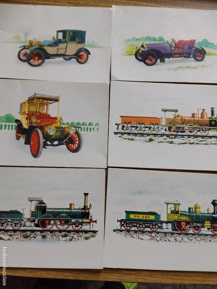 Cartes Postales: 6 POSTALES DIBUJO COCHES Y TRENES