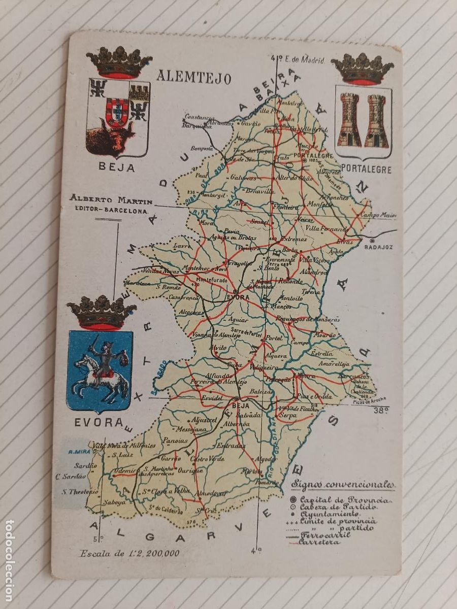 Postales: Portugal. Postal antigua. Mapa. Alemtejo