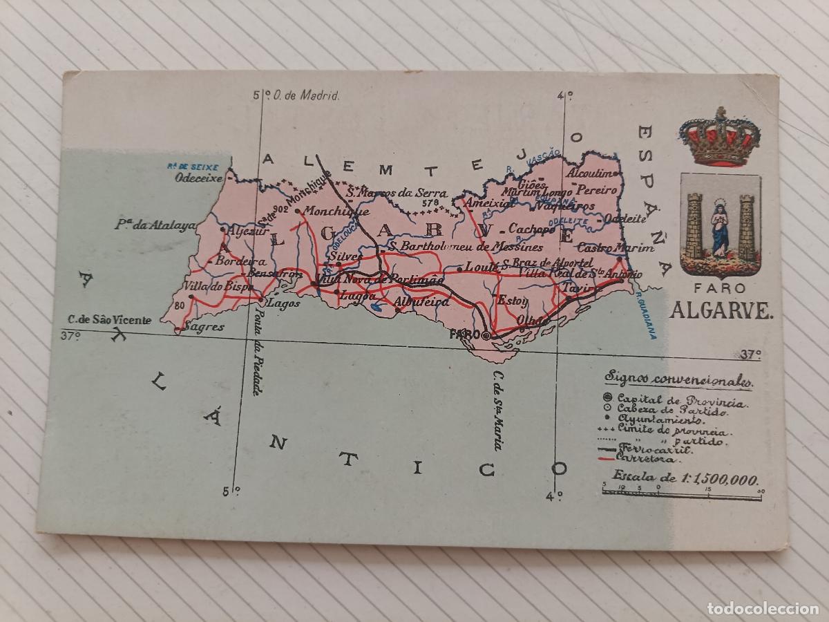 Postales: Portugal. Postal antigua. Mapa. Algarve