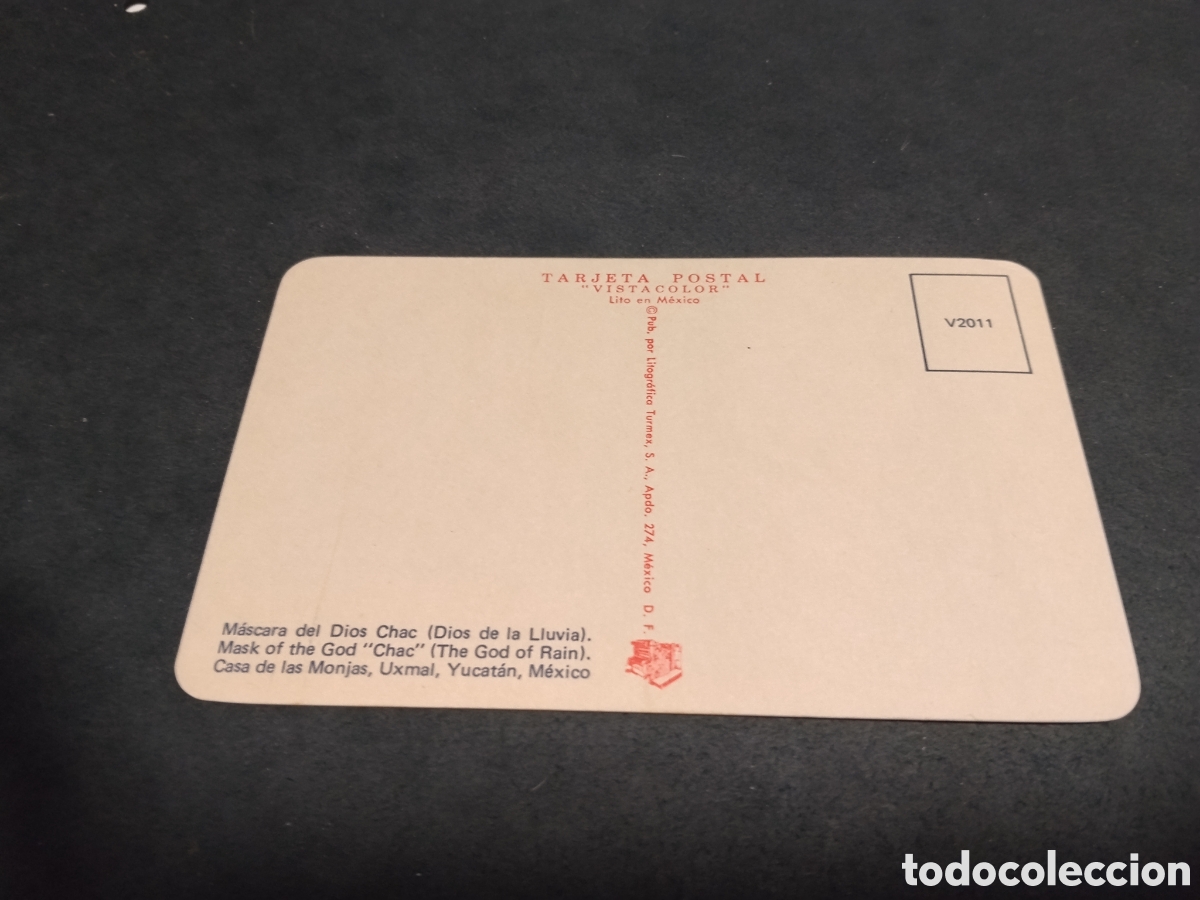 Postales: Postal Mascara del Dios Chac, lito en M&eacute;xico - Foto 2