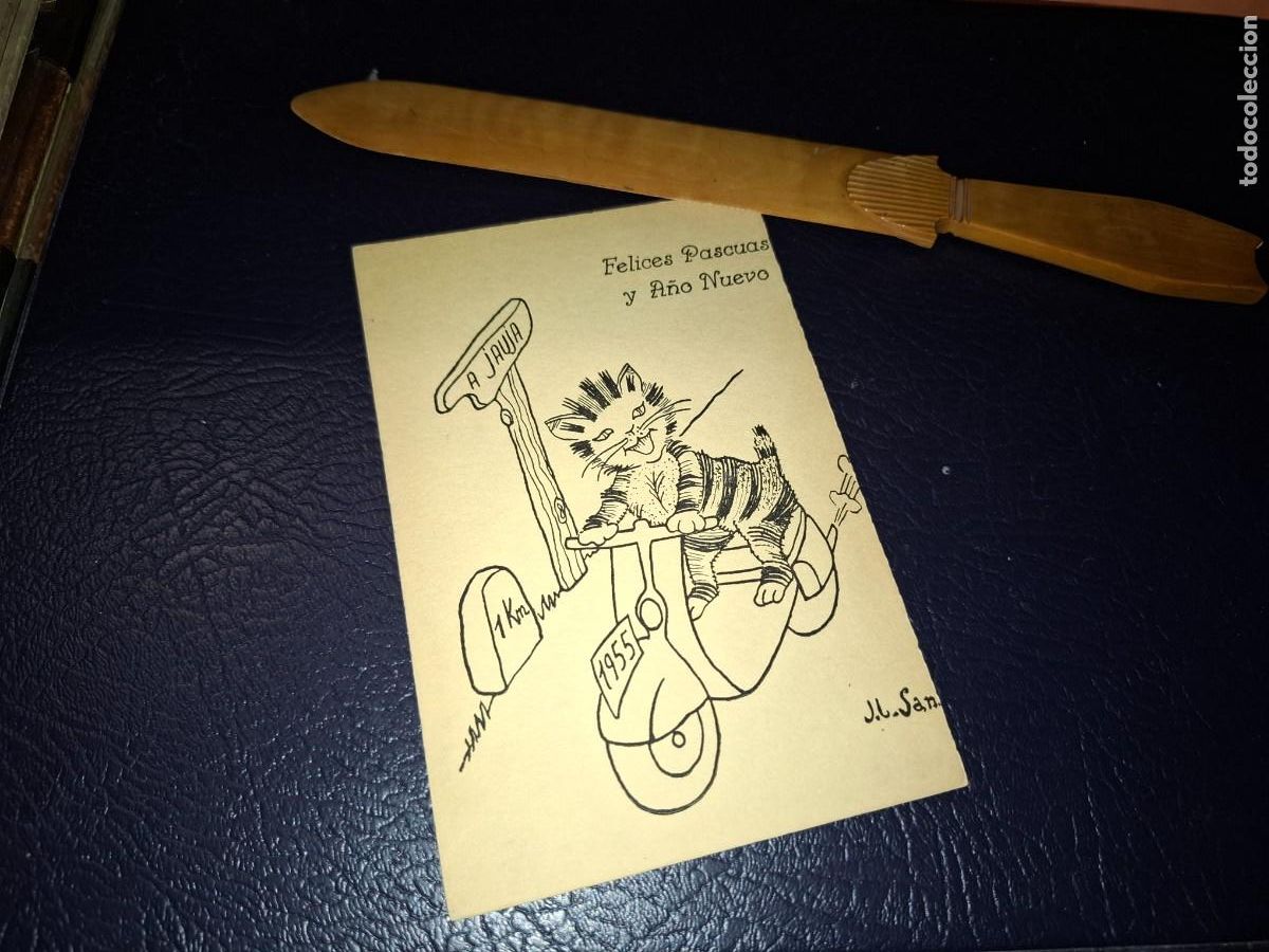 Postales: Tarjeta felices pascuas. A jauja. Vespa. 1955