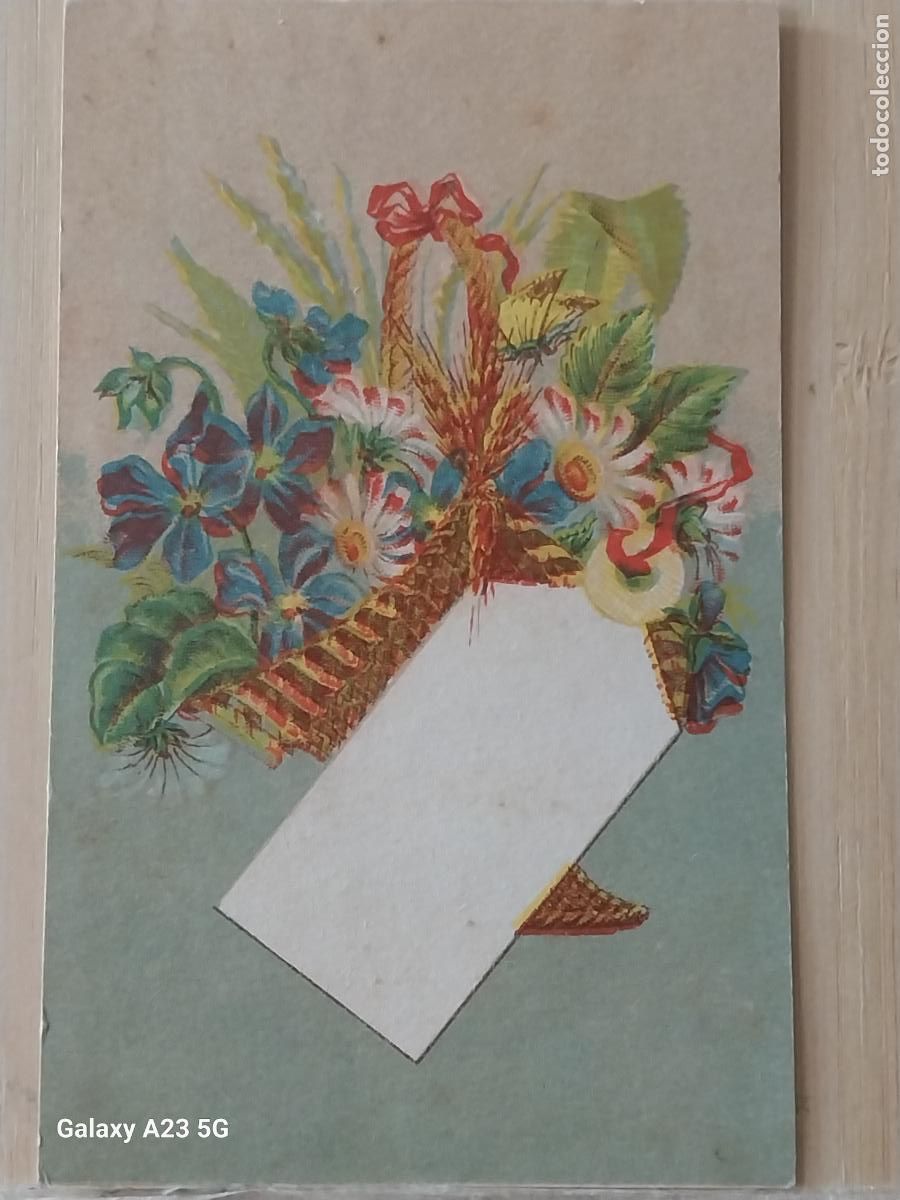 Postales: TARJETA FELICITACION JARRON FLORES CON NOTA ANTIGUA ESTAMPA SIN ESCRIBIR 10.8X6.7CMS