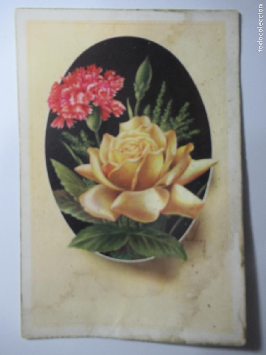 Postales: Postal flores rosas - S/C - Algo sucia por el paso de los a&ntilde;os