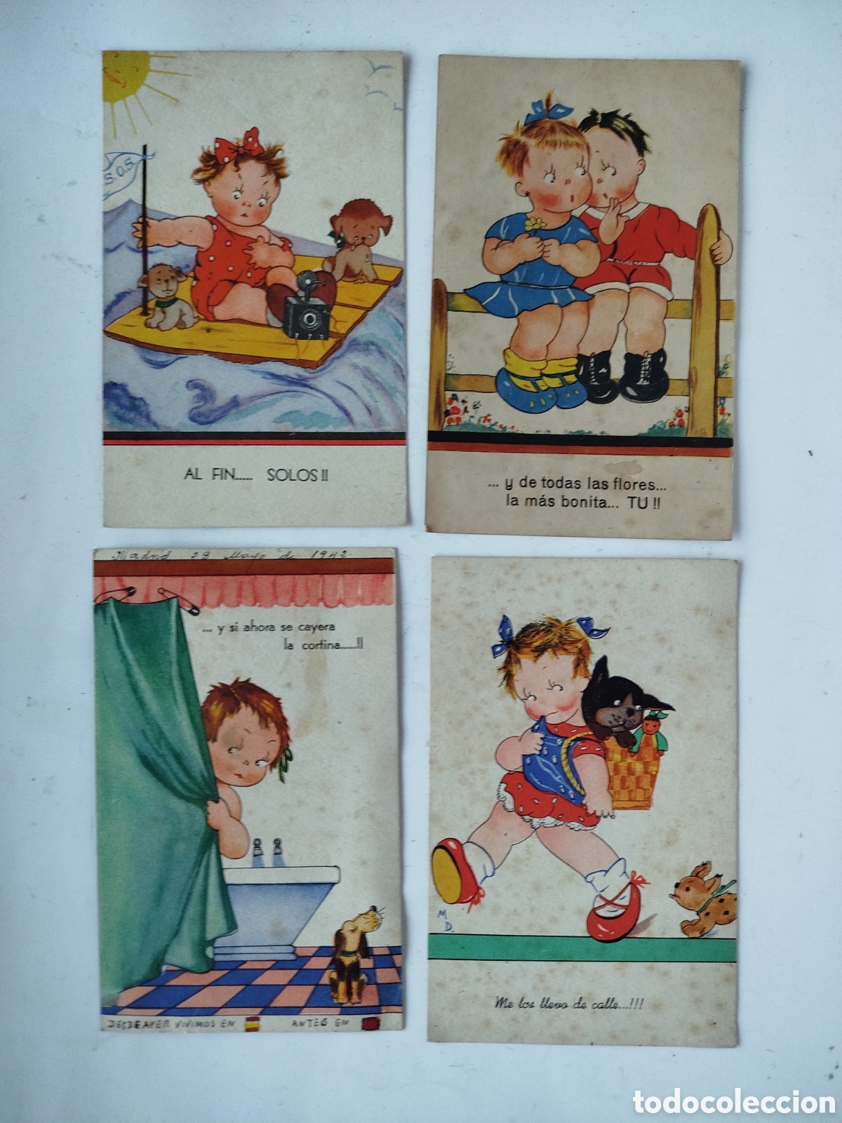 Postales: 4 POSTALES INFANTILES. UNA FIRMADA M.D. EDICIONES AGUIRRE. LIT. VDA. VALVERDE. S. SEBASTI&Aacute;N. A&Ntilde;OS 40