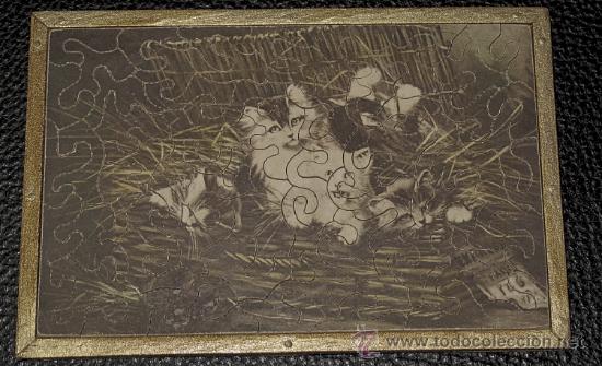 Puzzles: ANTIGUO PUZLE DE MADERA. GATITOS - Foto 1