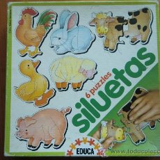 Puzzles: CAJA CON 6 PUZZLES SILUETAS DE ANIMALES DE EDUCA. AÑOS 80