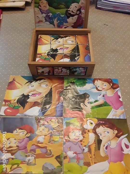 Puzzles: PUZZLE DE MADERA DE CUBOS BLANCANIEVES ANTIGUO UNICO - Foto 4