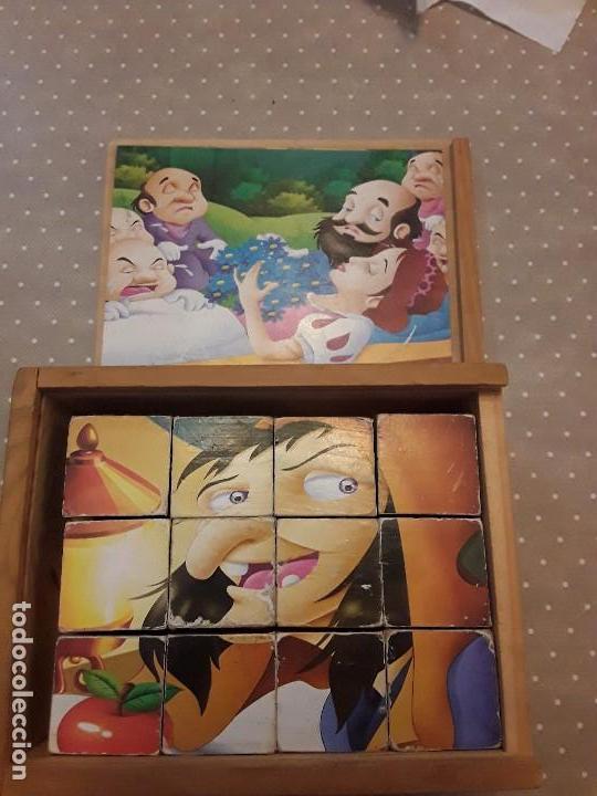 Puzzles: PUZZLE DE MADERA DE CUBOS BLANCANIEVES ANTIGUO UNICO - Foto 5