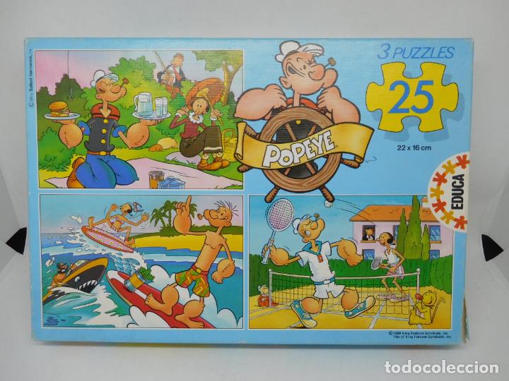 Puzzles: Caja de 3 puzzles Educa de Poepeye. A&ntilde;o 1989. - Foto 1