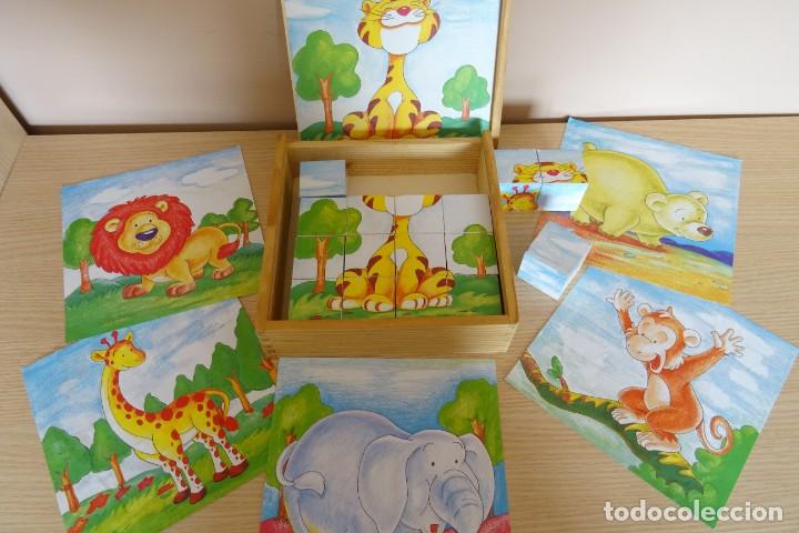 Puzzles: Puzzle rompecabezas de cubos de madera infantil de animales como nuevo - Foto 3