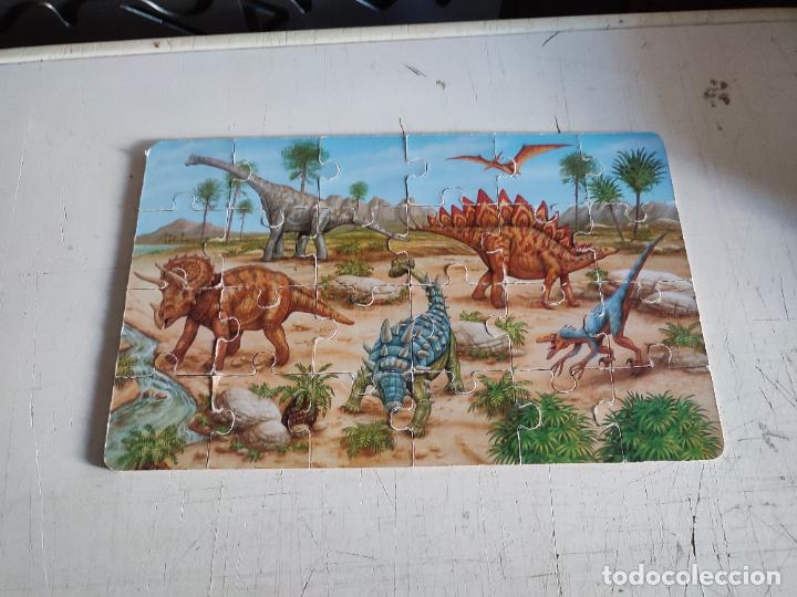 Puzzles: 4 puzles de dinosaurios en caja de madera vintage - Foto 3