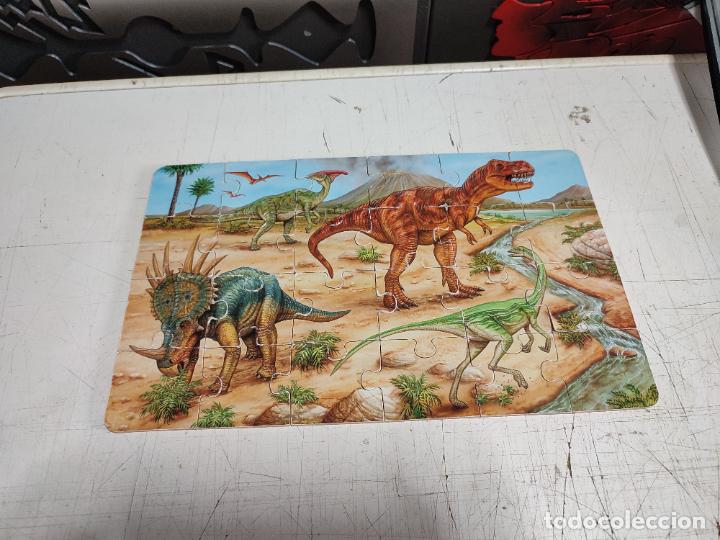 Puzzles: 4 puzles de dinosaurios en caja de madera vintage - Foto 4