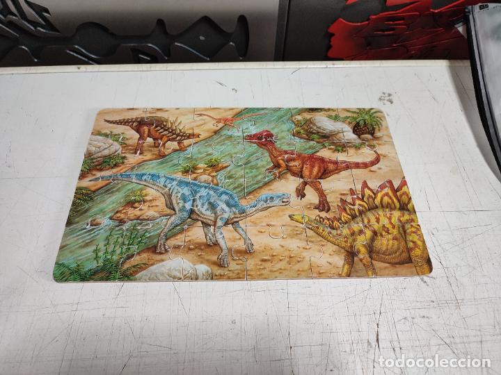 Puzzles: 4 puzles de dinosaurios en caja de madera vintage - Foto 5