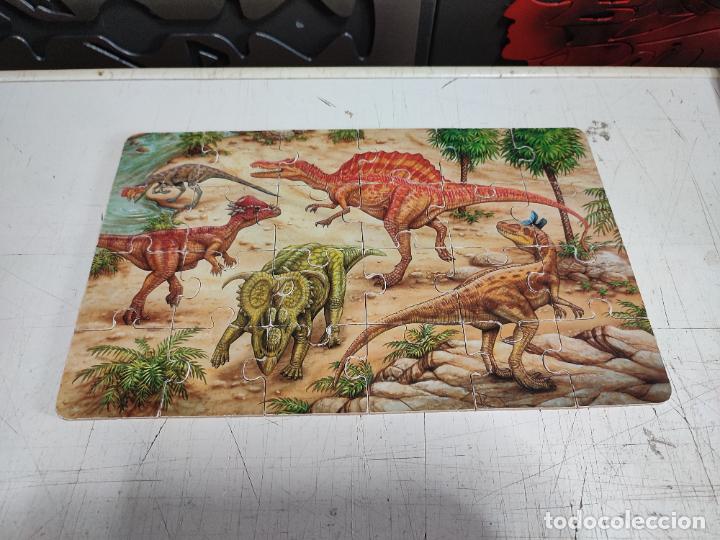 Puzzles: 4 puzles de dinosaurios en caja de madera vintage - Foto 6